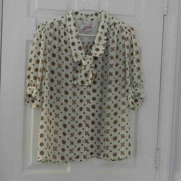 Josephine Vintage Women's Blouse Careerwear Sz 16W Removable Bow Shoulder Pads - Picture 1 of 6
